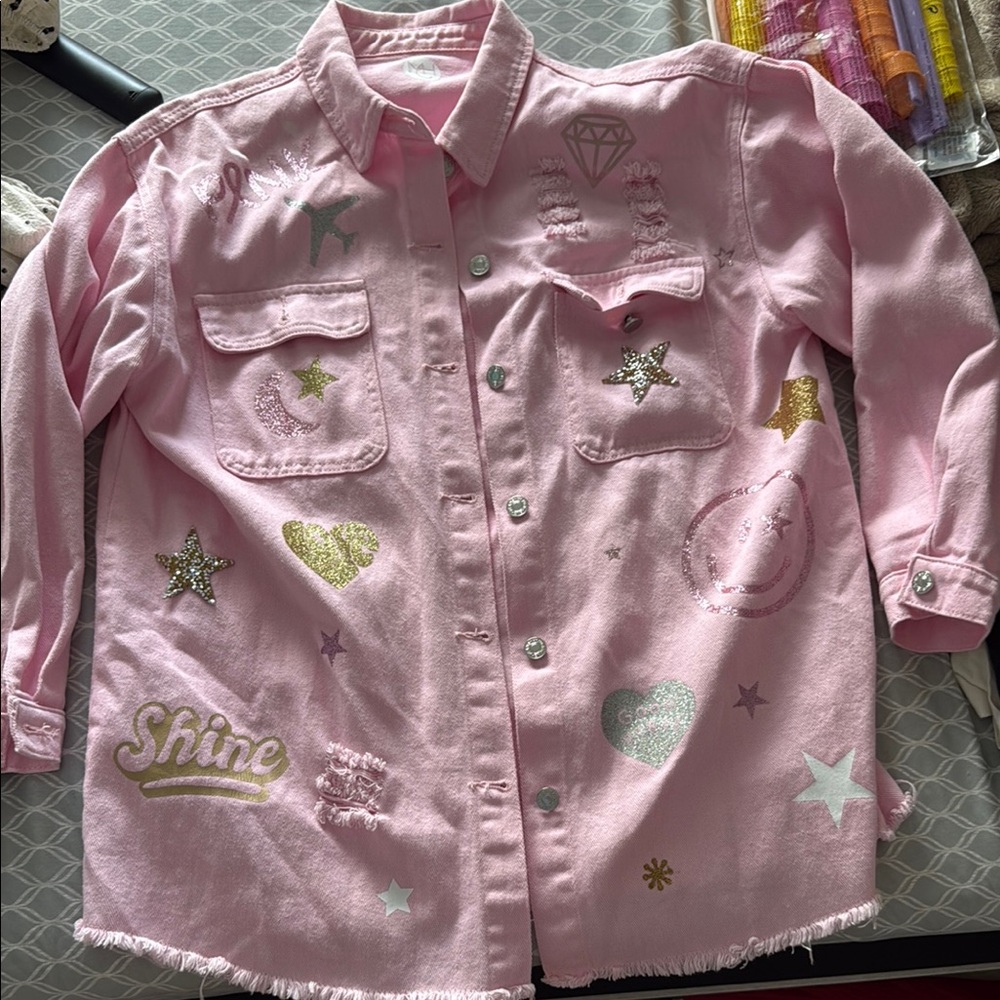 Pink Button-Up Shirt with Glitter Accents